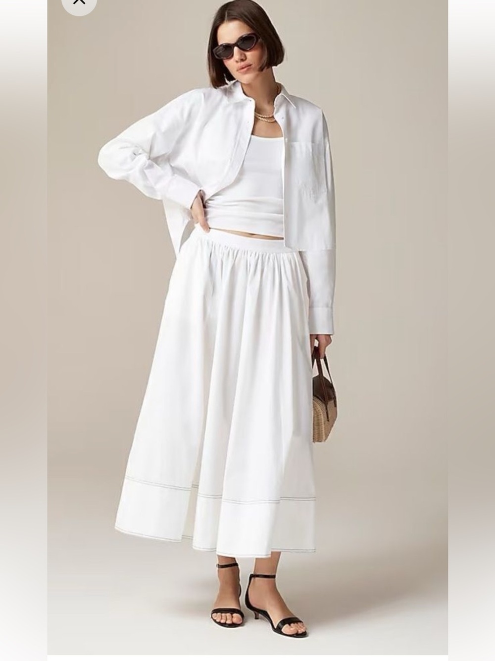J. Crew Cotton Poplin Contrast Stitch Midi Skirt (10 Tall) -NWT
